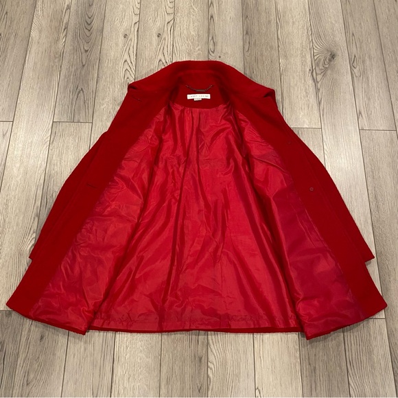 Larry Levine Wool Blend Coat Women’s Size M Red Funnel Neck Button Down Pockets - Picture 5 of 15